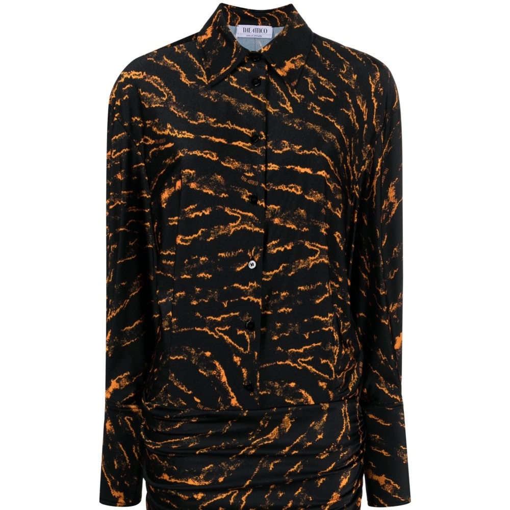 NWT The Attico *Striking* Abstract Patterned Black Satin Shirt MiniDress